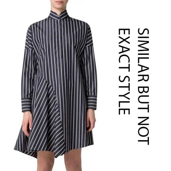 AKRIS PUNTO Womens Striped Asymmetric Insert Shirtdress Dress Charcoal 14 - Picture 4 of 12